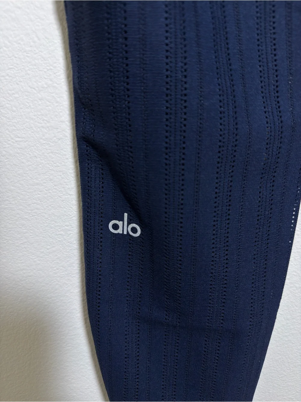 ALO Yoga Navy High Waist Euphoria Pointelle Semi Sheer Leggings Size Large NWT
